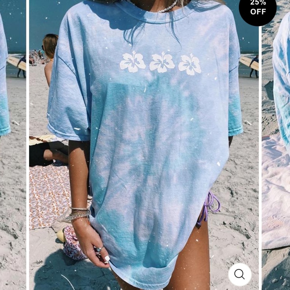 Blue Purple Tie Dye Hawaiian Tropic Oversized Tee